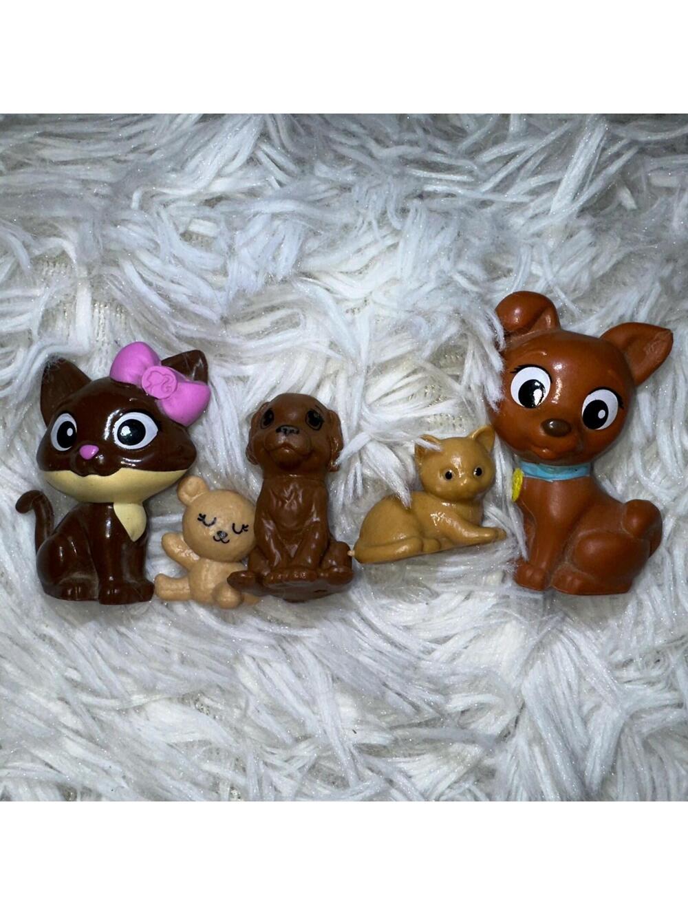 Barbie Doll Pet Puppy Dogs  Set Of 5 Mattel Tan Brown Sit & Standing
